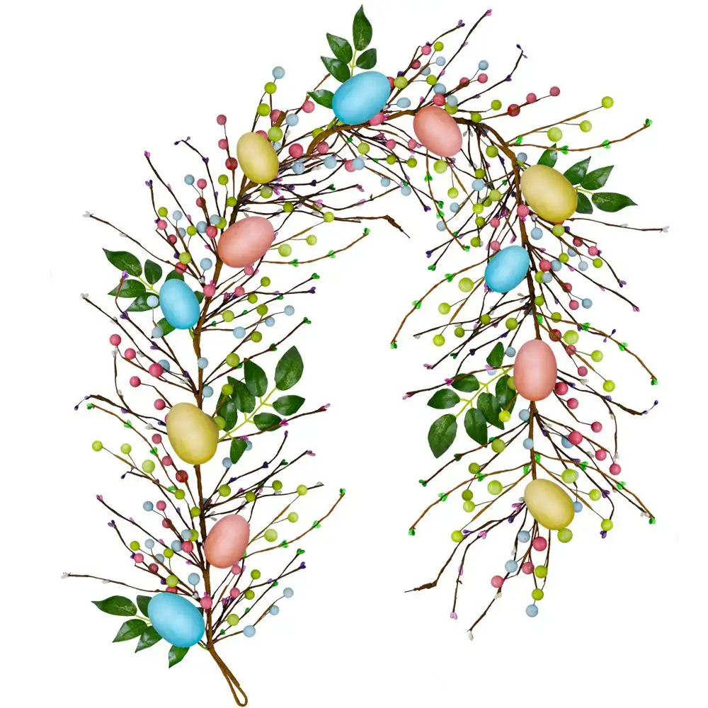 6ft Artificial Easter Egg Mixed Berry Garland Hanging Rustic Spring Pastel Easter Garland Vine String for Spring Seasonal Decor