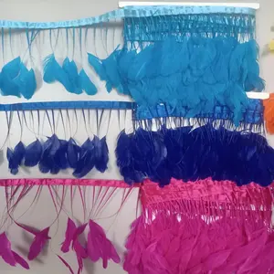 30-35cm Stripped dyed rooster feather fabric lace trim fringe with ribbon chicken trimming for women skirts costumes