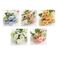 Buket Bunga Mawar Hydrangea Buatan Campuran, Bunga Mawar Buatan, Bunga Sutra, Realistis, Buatan Tangan untuk Dekorasi Pernikahan Natal