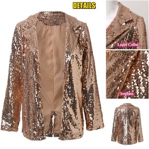 Elegante Cardigan da donna a maniche lunghe top Blazer con paillettes Shinny per festa da discoteca <span class=keywords><strong>giacca</strong></span> elegante tinta unita - Product Image 3