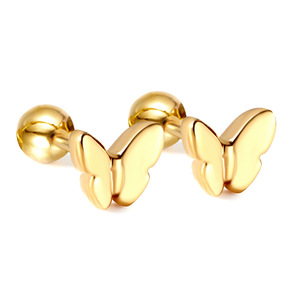 Pendientes de mariposa de aleación de zinc dorada, pendientes minimalistas de moda para mujer, diseño pequeño y exquisito - Product Image 1