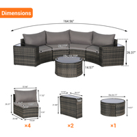 Outdoor Langlebiges Holz 7-teiliges Halbmond-Sitzgruppen-Set mit Sofa und Couchtisch aus Gehärtetem Glas