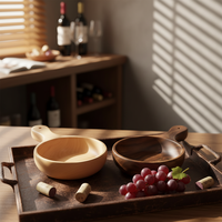 Bol en bois personnalisé de style coréen bol à salade de fruits d'acacia minimaliste avec longue poignée technique sculptée maintien durable de la maison