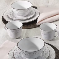 Service de vaisselle en céramique durable, peint à la main et gaufré, avec bols à soupe, assiettes grandes et petites, tasses à café (en stock)