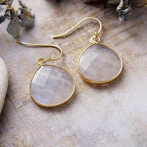 <strong>Chunky</strong> Natural Crystal Labradorite Moonstone Bold Teardrop Pendant Earrings <strong>Costume</strong> Designer Woman Jewelry with Brass Material - Product Image 6