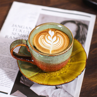 Ensemble de tasses et assiettes en céramique de style rétro traditionnel, capacité de 240 ml, passe au lave-vaisselle et au micro-ondes, idéal pour le thé de l'après-midi à la maison