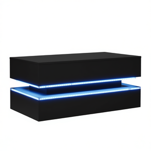 Black <b>Coffee</b> <b>Table</b> <b>With</b> <b>Led</b> <b>Lights</b> 35.4 X 19.7 X 15.7 Inches Modern Living Room Furniture Tempered Glass Top Metal Frame - Product Image 1