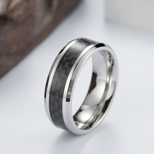 Trendy <b>titanium</b> steel and carbon fiber inlaid <b>rings</b> for men, a niche, high-end, fashionable and unique accessory. (Note: The las - Product Image 4