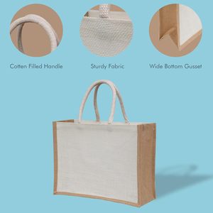 Sacs de courses réutilisables avec poignées en coton, sacs fourre-tout en toile de jute, sacs de plage en jute, sacs fourre-tout réutilisables en toile de jute - Product Image 3