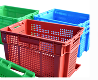 Caisse en plastique empilable Huidu prête à l'emploi 60x40x32cm, caisse à légumes ventilée en PP, système de codage couleur, boîtes de rangement, bacs