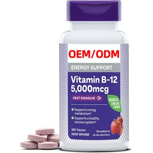 Vitamin B12 5000 mcg chế độ ăn uống bổ sung cho năng lượng và khỏe mạnh hệ thống thần kinh hỗ trợ dâu tây có hương vị nhanh chóng hòa tan máy tính bảng