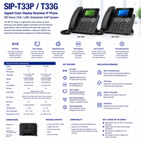 Téléphone IP YeaLink SIP-T33P T33G avec écran couleur Gigabit, téléphone de bureau SIP pour entreprise, voix HD, PoE LAN, système VoIP d'entreprise