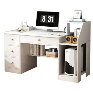 Home office desk with main unit stand Wooden writing desk for 1 monitor Gaming/computer table with multifunctional storage space