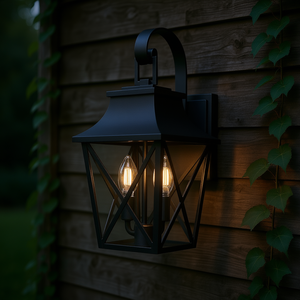 Lanterna da Parete Moderna Nera per Esterni, 2 Luci LED, Impermeabile, in Alluminio e Vetro, per Giardino e Portico - Product Image 2