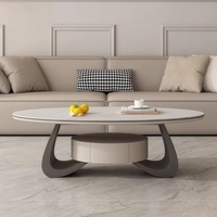 Table basse en pierre frittée, style luxe léger, moderne et minimaliste, combinaison acier inoxydable, ovale, pour salon et maison