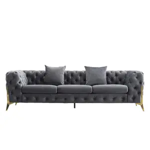 MIcrofiber Stoff grau Samt Couch und 3-Sitzer Sofa Gold moderne Möbel Sofa Set 3 2 1 Wohnzimmer Sofas Luxus hohe Qualität