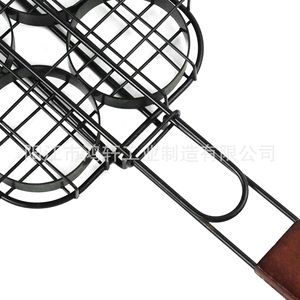 Cesta para asar hamburguesas con mango de madera, utensilios portátiles antiadherentes para barbacoa al aire libre, 46x6,7x5cm - Product Image 3