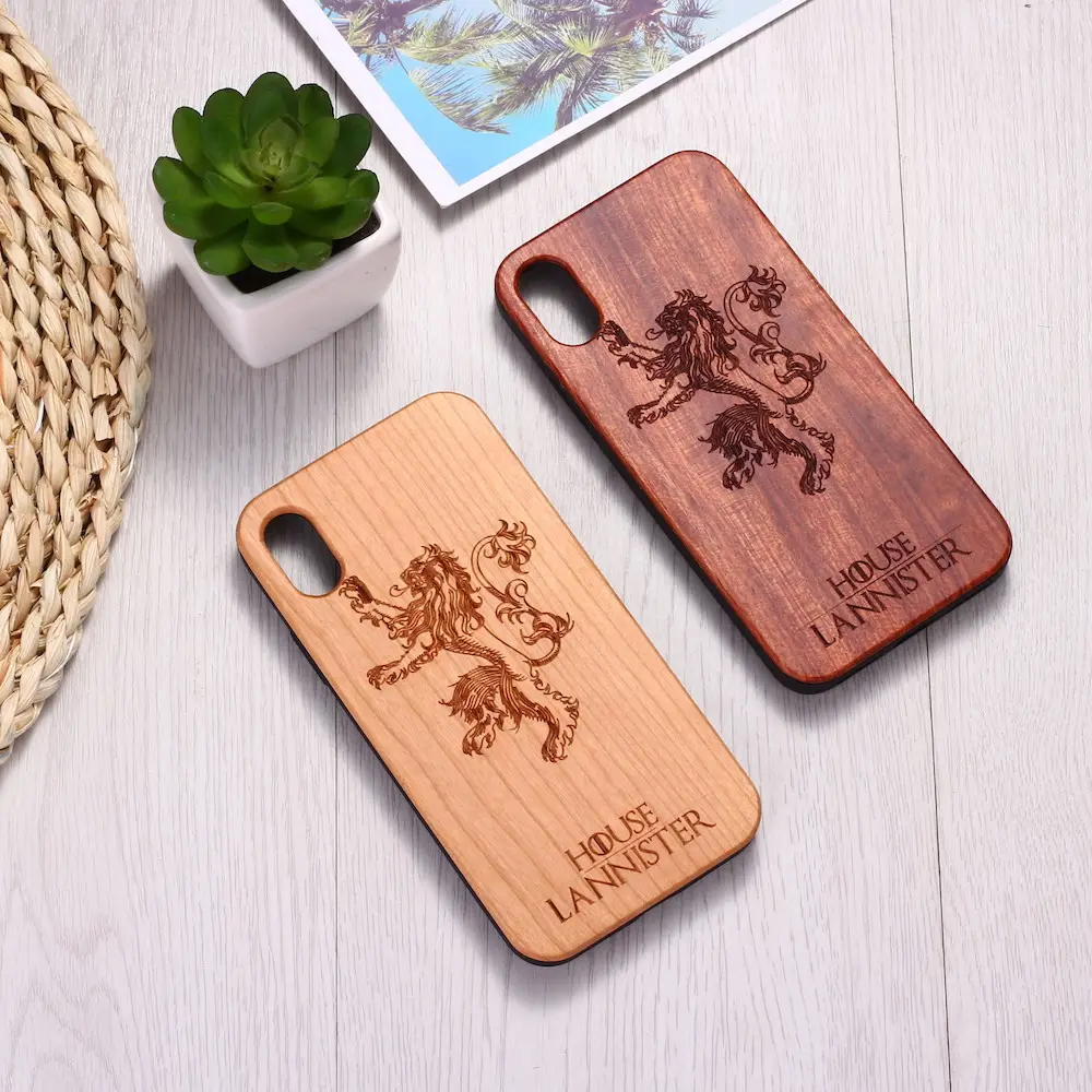 Coque de téléphone tête de loup en bois véritable personnalisée en gros pour iphone 14 15 plus X XR XS MAX couverture en bois naturel cerisier 13 15 étui PRO MAX