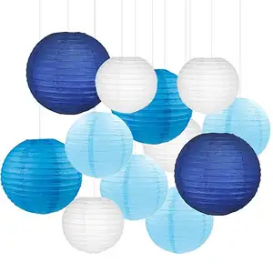 japonés linternas decoración Suppliers-Linterna de papel de 2x12 ", 4x8", decoración china, azul y blanca