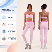 Ensemble de sport pour femmes en gros : Soutien-gorge dos nu à bord festonné et leggings taille haute, anti-transpiration, pour le yoga et le fitness