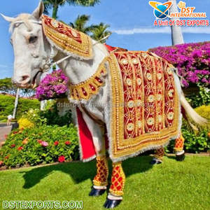Trajes Tradicionales de Caballo para Baraat de Boda, Traje de Caballo Rojo para Baraat de Boda India, Decoración de Traje de Caballo para Baraat de Boda Hindú - Product Image 4