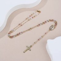 Collier religieux catholique plaqué or 18 carats Perles de chapelet classique avec pierre principale en zircon Style de mode