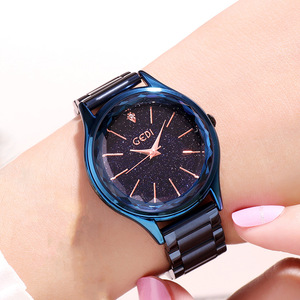 Reloj auténtico para mujer con esfera de cielo estrellado y correa de acero, escala sencilla, resistente al agua, estilo popular, reloj de cuarzo - Product Image 1