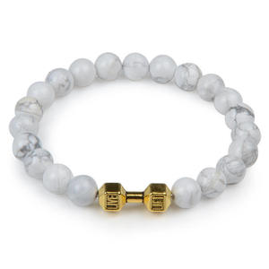Bracelet haltère en lave volcanique noire naturelle, perles noires mates, bijoux de fitness pour femmes et hommes - Product Image 5