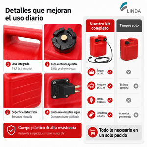 Tanque de Combustible Marino Portátil de 24L, 6 Puntos, 3 Galones, Marca LINDA, con Manguera de 3 Puntos, 1m, 8mm, para Yamaha - Product Image 4