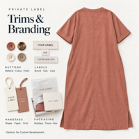 Robe midi en lin haut de gamme personnalisée OEM pour femme, style décontracté vintage, col en V, manches mi-longues, taille naturelle, saison automne - Taille XS