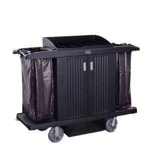 Chariot de ménage en plastique durable de la capacité 100kgs personnalisable chariots résistants de nettoyage d'hôtel de chariot - Product Image 6