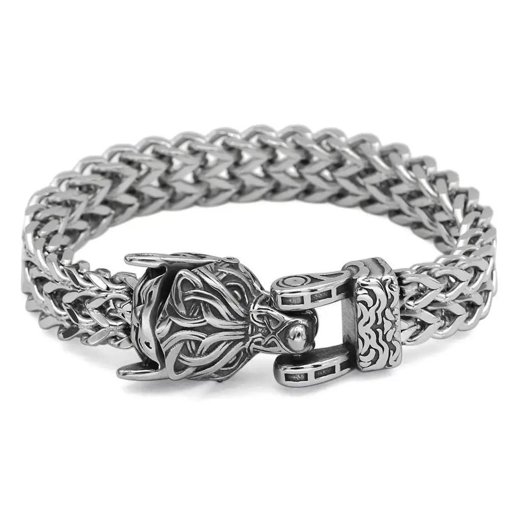 Pulseira punk de prata esterlina 925 para homens, joia fashion vintage de aço inoxidável com abertura de animais