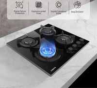Table de cuisson à gaz encastrable commerciale 4 brûleurs, commande frontale, allumage électronique, panneau en verre, écoénergétique, alimentation par batterie/électrique