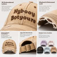 Casquette de baseball unisexe en coton délavé style vintage, avec broderie 3D en tissu éponge, lettres, bordure effilochée et déchirée, ajustable, style streetwear, casquette de papa