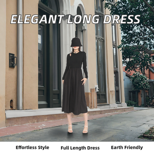 Vintage Summer Breathable Eco-Friendly Chiffon Solid Casual Elegant Long Sleeve Floor-Length A-Line <b>Dress</b> for Women - Product Image 2
