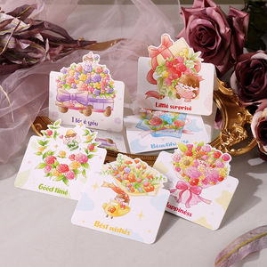 Carte de vœux romantique personnalisée de petite taille, vente en gros directe d'usine disponible, carte de vœux avec des fleurs de dessin animé - Product Image 1