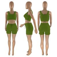 Ensemble de vêtements d'été en tricot avec logo personnalisé, haut court, short, pantalon, ensemble de jogging, tenues, ensemble de survêtement 2 pièces, ensemble de short de survêtement