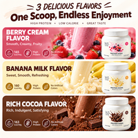 Poudre de shake protéiné 280g saveurs banane, crème de fruits rouges et cacao riche, complément protéiné faible en calories