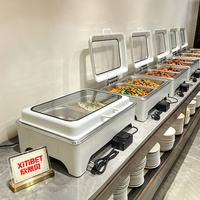 Réchaud électrique carré de luxe en acier inoxydable 9L blanc, ensemble de buffet pour restaurant et traiteur