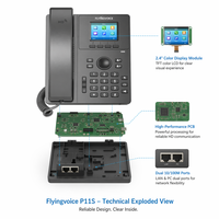 Téléphone IP Flyingvoice P11S Noir avec écran LCD rétroéclairé de 2,4 pouces, 2 comptes SIP, PoE, double ports 10/100M, conférence audio 6 voies, utilisation au bureau