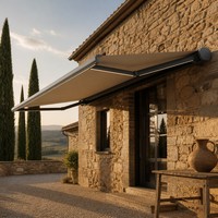 Auvent électrique extérieur à cassette intégrale rétractable en alliage d'aluminium gris avec télécommande et éclairage LED pour balcon et terrasse, protection contre la pluie