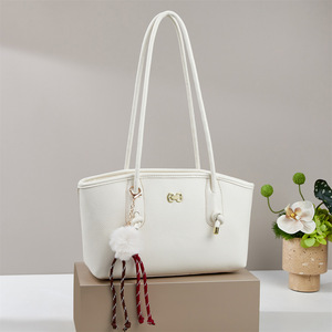 An Ru Shi Women's Tote <b>Bag</b> Black Medium Open Pocket <b>Shoulder</b> <b>Bag</b> with Pom Pom Decor Everyday Use - Product Image 2