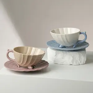 定制主题派对礼品彩色陶瓷浓缩咖啡杯套装外壳形状甜点咖啡茶杯碟