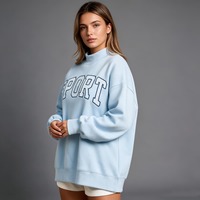 Sweat-shirt à col montant et épaules tombantes en molleton de coton doux et épais 400 g/m² avec broderie personnalisée pour femme