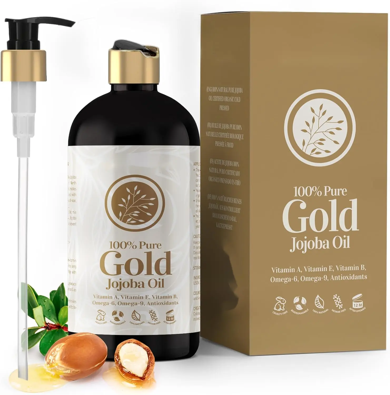 Dầu jojoba hữu cơ 16 oz 100% dầu Massage jojoba tự nhiên nguyên chất cho tóc, da, cơ thể và khuôn mặt-Ép lạnh tự nhiên chưa tinh chế