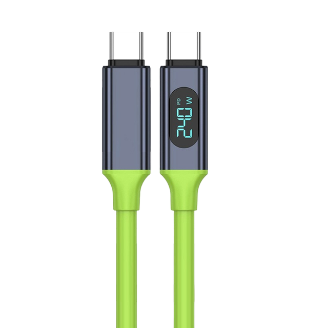 2025 New USB C Silicone Smart Display PD 240W Fast Charging Cable with E-MARK Chip, 480Mbps Data Transfer Speed