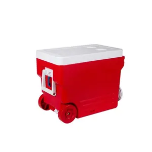 Vendita calda 32L Trolley escursionismo dispositivo di raffreddamento per auto con ruote Picnic impermeabile all'aperto in plastica catena del freddo scatola di raffreddamento economica