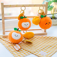 Pluche oranje sleutelhanger, zacht gevuld fruitvormig sleutelringetje met geluksslinger voor tascharme, nieuwjaarscadeau en dagelijks modeaccessoire