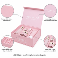 Caja de Regalo Magnética Rosa Pálido de Lujo para Cuidado de la Piel con Inserto Moldeado para Empaque y Regalos de Set de Belleza Premium de 5 Piezas