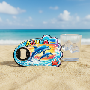 Extraworld Aruba Beach Design MDF Opener, aimant souvenir moderne avec motif dauphin et vague océanique, cadeau touristique - Product Image 3